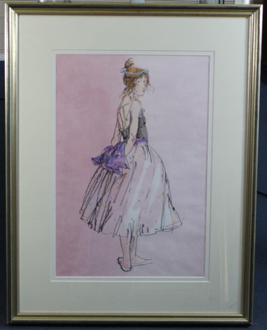 § Donald Hamilton Fraser R.A. (1929-2009) Dancer in a mauve sash, 25 x 17in.